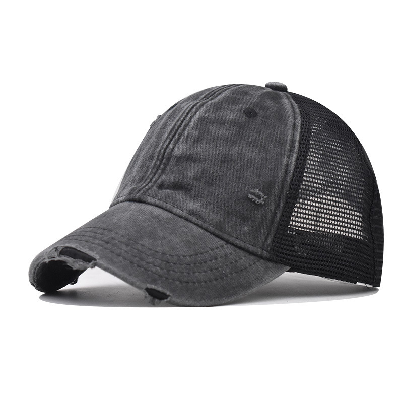 Cross-border 12-color pure cotton washed old ripped baseball cap outdoor versatile personalized solid color mesh cap