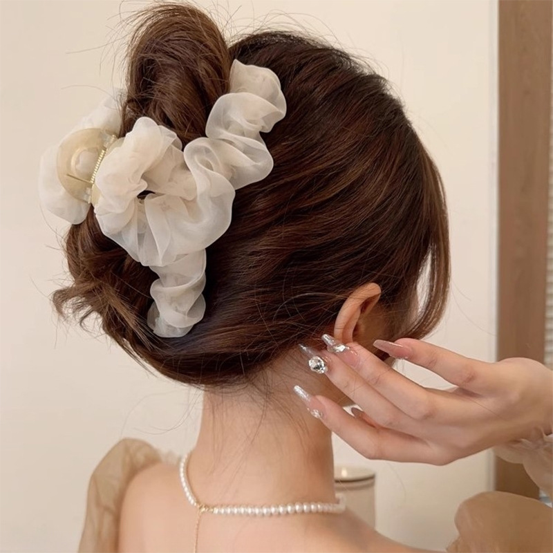 Koreanischen stil super fee Herbst plissee mesh haarnadel weibliche zurück kopf temperament hochsteckfrisur haar clip große shark clip high-grade_voghion.com