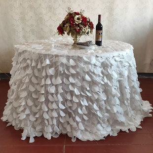 Cross Border Romantic High Quality White Taffeta Petal Tablecloth for Wedding Cake Table Sweetheart Table Decorative Cloth