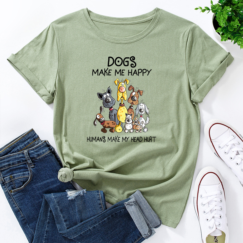 Spot wish Amazon foreign trade European and American women's dog general mobilization printing loose round neck short sleeve t-shirt women