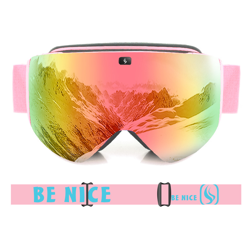 Electroplated ski goggles for adults double anti-fog cylinder spherical magnetic replacement ski glasses_voghion.com