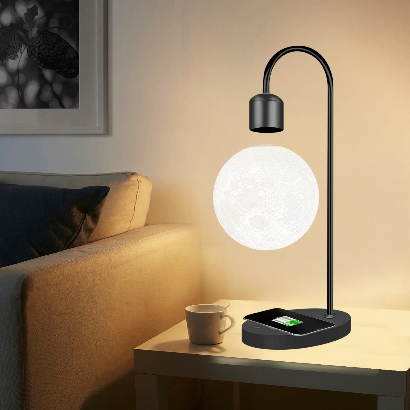 Suspended moon lamp 3D printing integrated seamless creative magnetic suspension moon table lamp home decoration LED night light