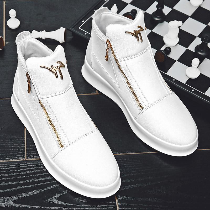 Trendy men's shoes summer 2023 new leather breathable high-top shoes thick-soled white casual shoes men's high-top board shoes