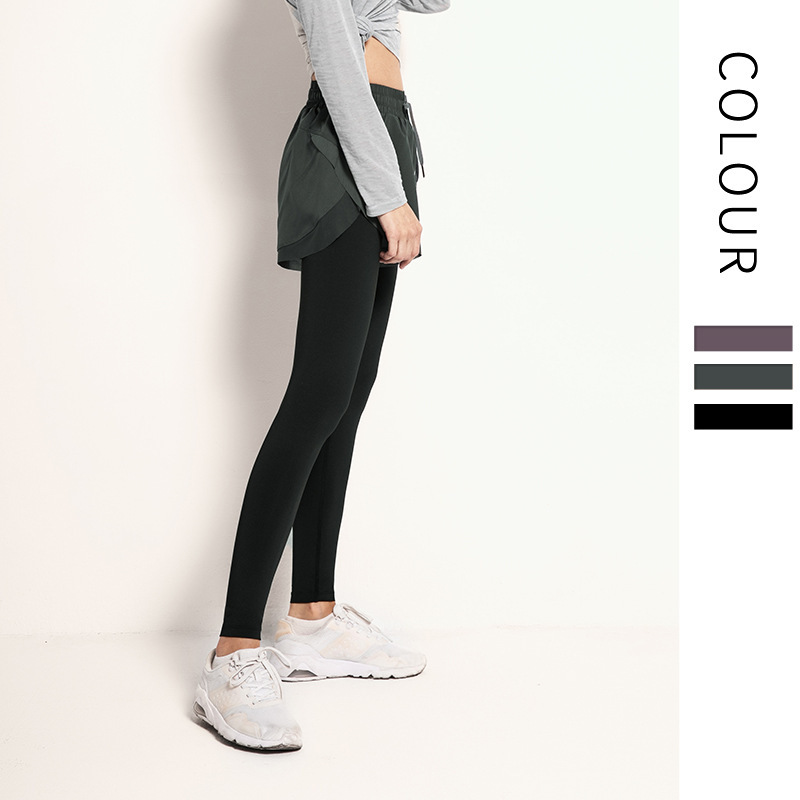 Fake two-piece fitness pants women's elastic tight running sports culottes outer wear quick-drying high waist hip lifting yoga clothes pants
