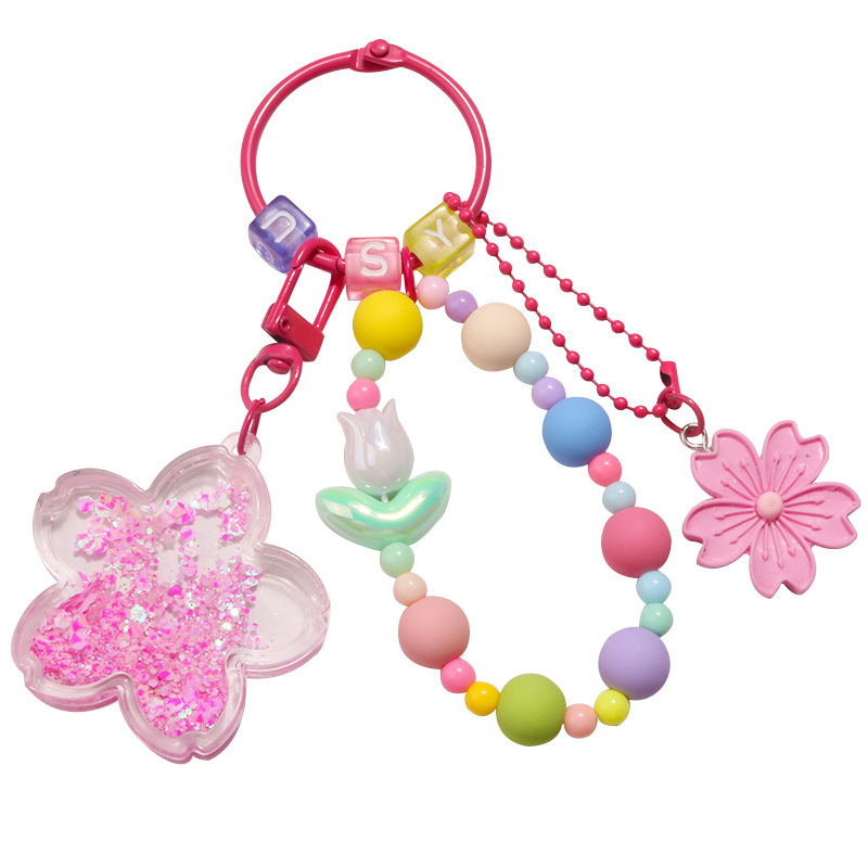 新品入油流砂大花キーホルダーストラップ可愛いカラー樹脂桜アクセサリーイヤホンカバーカバン飾り|undefined