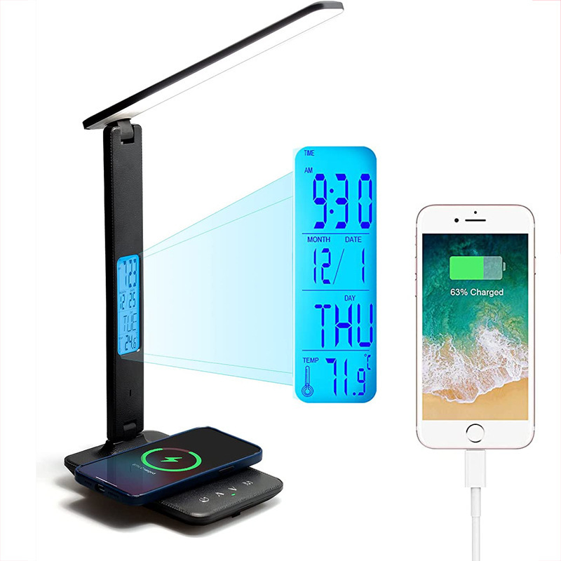 Cross-border mobile phone holder with display smart wireless charging desk lamp for students eye protection led atmosphere night light