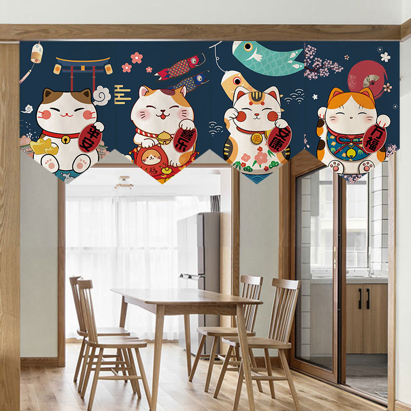 Japanese-style Door Curtain Lucid Cat Triangle Kitchen Short Curtain Partition Curtain Punch-free Bedroom Shelter Half Curtain