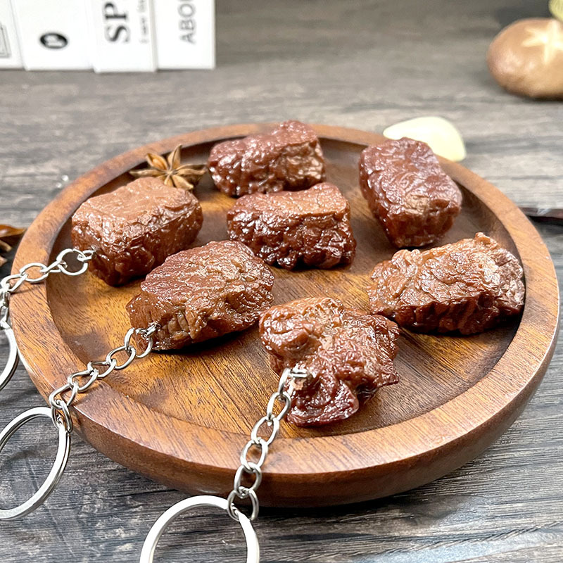 1:1 simulation pvc beef grain hanging beef block keychain couple pendant trick fun schoolbag pendant batch
