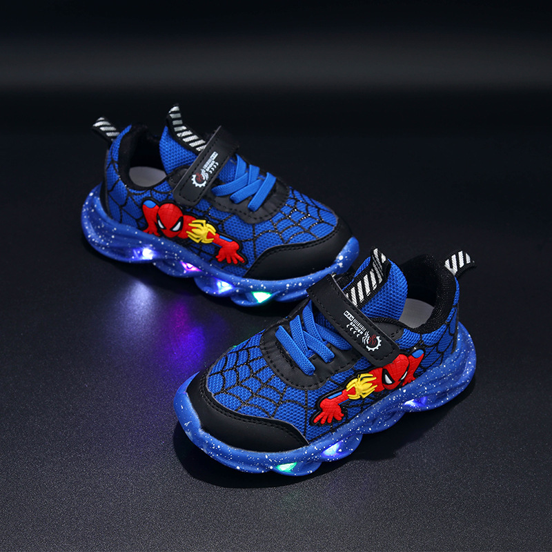 2022 New Arrival Illuminated Spider-Man Children's Shoes New Arrival Boys Sports Shoes Illuminated with Light Spring New Arrival Children's Shoes