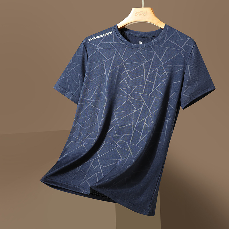 Summer 2024 Ice Silk Short-sleeved T-shirt Men's Quick-drying High-elastic Air-conditioning Shirt Casual Thin Cool-feeling Loose Sports Top