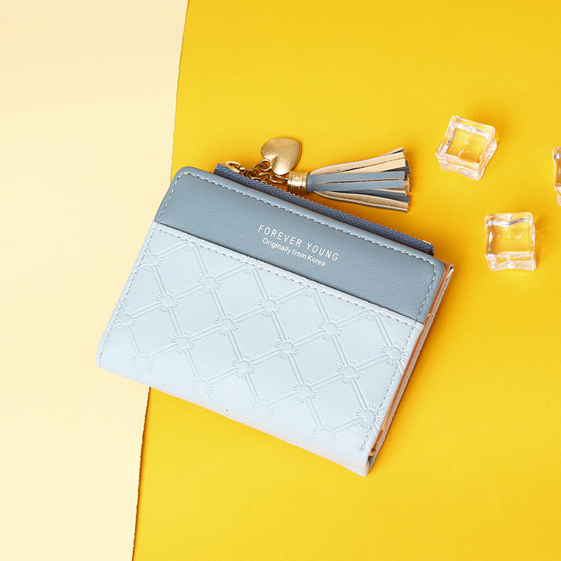 2022 Nueva billetera corta con cremallera para mujer, estilo coreano, con borlas, monedero sencillo que combina con todo, bolso de mano para mujer_voghion.com