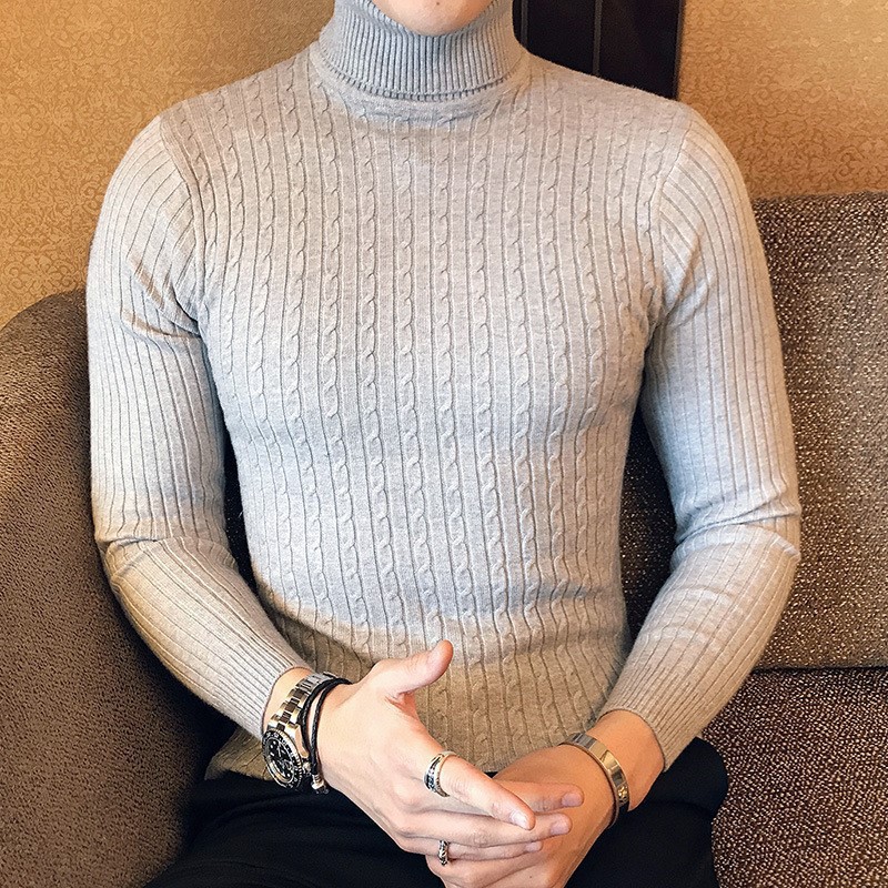 21 Fall/Winter Men's Fall/Winter Five-Color Fashion Twist Knitted Turtleneck Sweater Base Shirt Trendy Men's Sweater