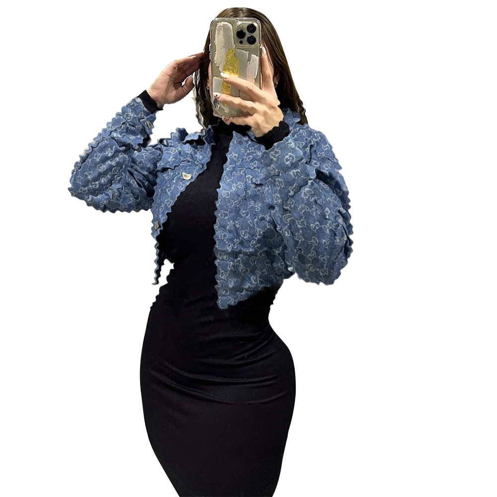 Y71511 European and American women's cross-border new washed Denim coat jacket 2 color in stock S-3XL size 6
