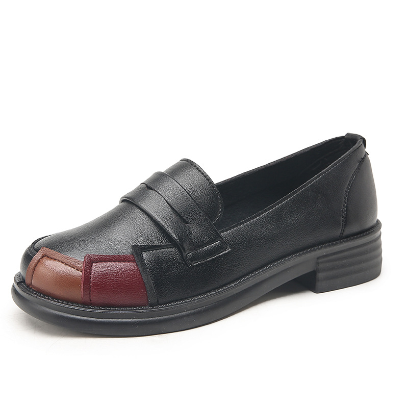 In stock mother's shoes genuine leather soft bottom comfortable middle-aged and elderly women's shoes flat single-layer shoes wide feet elderly plus size Spring and Autumn leather shoes
