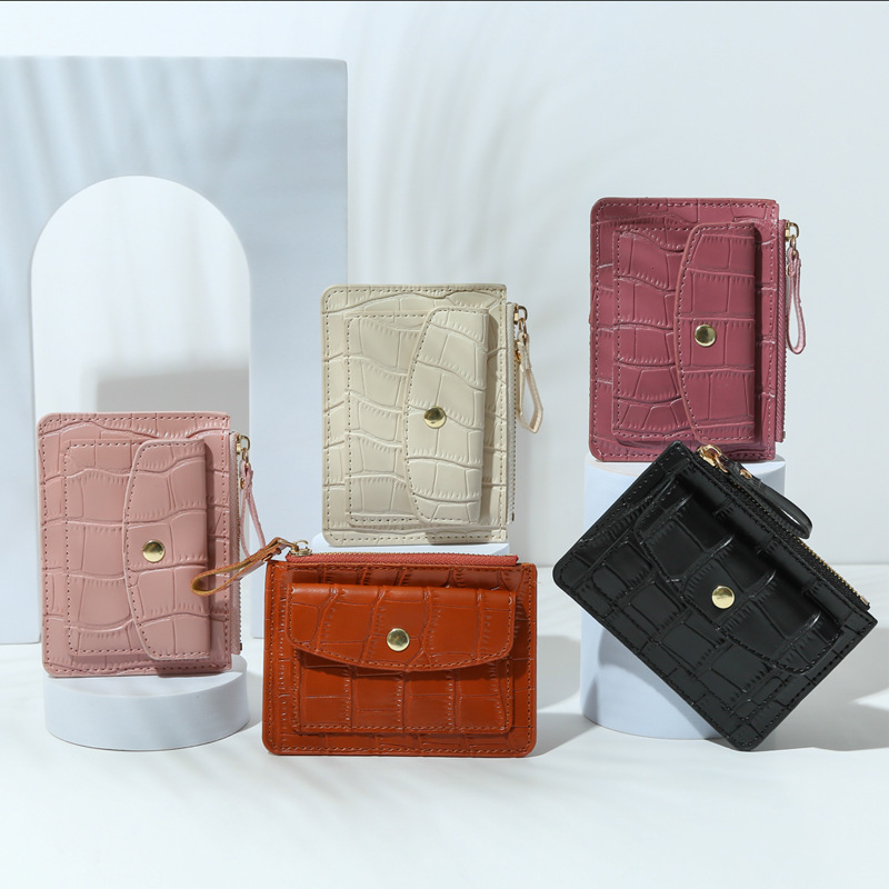New Card Bag Coin Purse Zipper Card Holder Wallet Women's ins Candy Color Crocodile Pattern Small Fresh Wholesale Fixed logo
