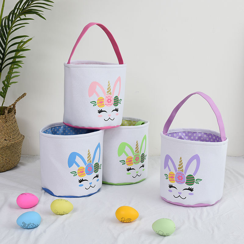 2024 New Easter decoration cartoon curved ear unicorn basket Easter bucket holiday decoration wholesale
