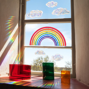 New Rainbow Daisy dandelion Lotus mermaid sunlight colorful double-sided static sticker glass window sticker XC