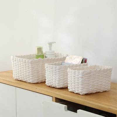 Straw desktop sundries storage box pure hand-woven porch storage basket room clothing cosmetics storage basket