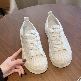 Shell Head White Shoes Women's Thick Sole 2023 Spring New All-match Casual Sneakers Heightened Sports Shoes ins Trendy