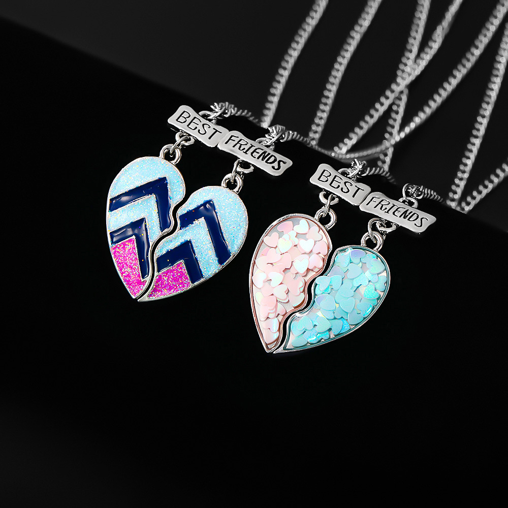 2022 good friend metal drop necklace color love stitching alloy pendant new creative heart-shaped necklace