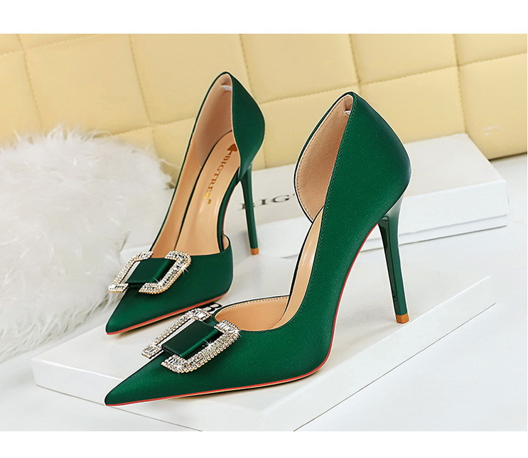 Slim side hollowed-out high heels for women slim heels super high heels rhinestone buckle single shoes_voghion.com