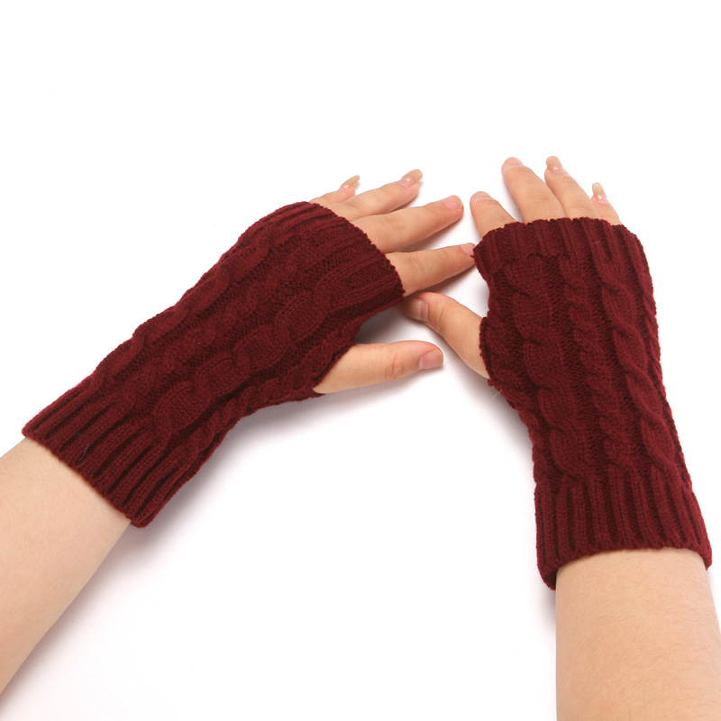 Cross-border Knitted Gloves Women's Wool Half-finger Gloves Men's and Women's Wrist Bracers Exhibitive Finger Long Autumn and Winter Warm Acrylic Gloves