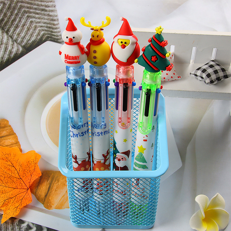 Christmas Pen 6 Colors Round Ballpoint Pen Creative Student Prize Gift Oil-based Colored Journal Pen Office Stationery Multicolor Pen