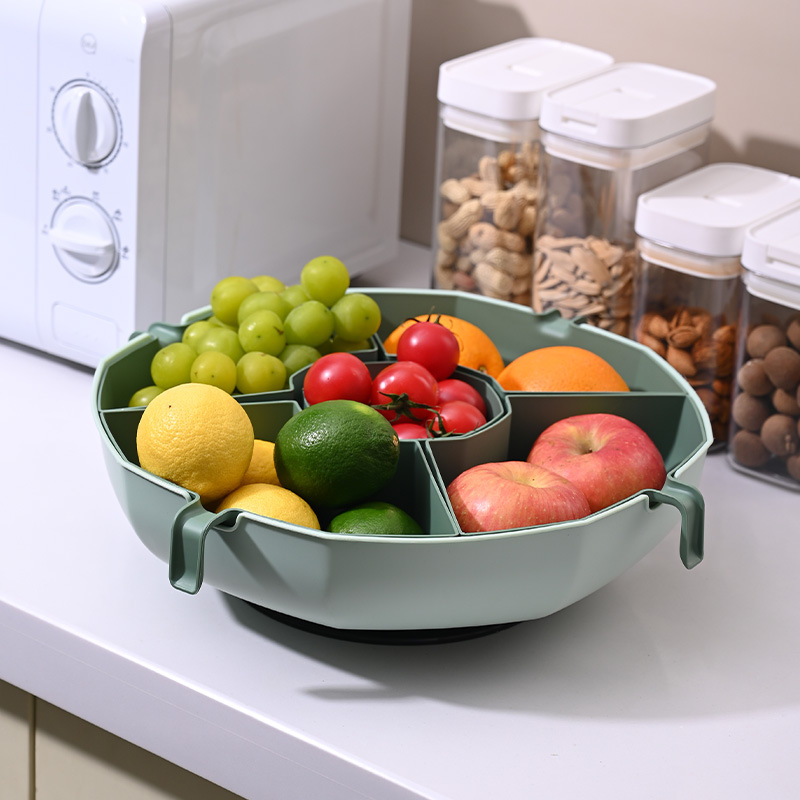 Rotating hot pot draining basket household compartment draining basket double-layer fruit plate draining basket hot pot compartment side dish