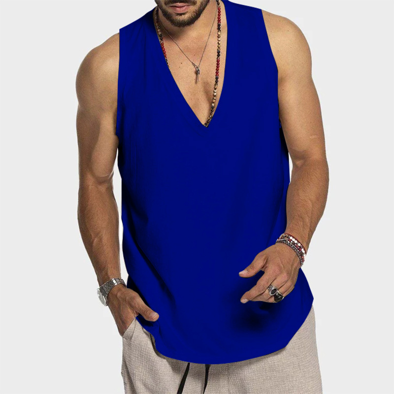 Cross-Border Men's summer sunshine cotton vest 2023 new solid color waistcoat sleeveless leisure sports loose vest