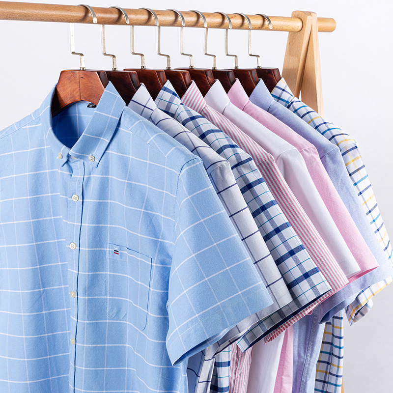 Men's Cotton Oxford Short Sleeve Shirt Summer Cardigan Top Fashion Casual Men's Half Sleeve Amazon Shirt