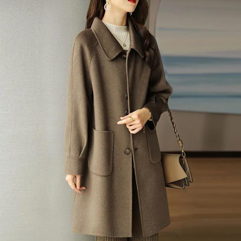Woolen Coat Women's 2023 Autumn and Winter New Style Small Thickened Korean Style Slim-fit Elegant Mid-length Woolen Coat_voghion.com