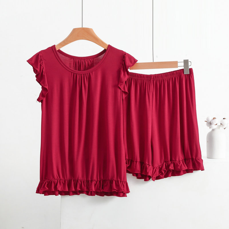 Modal Lace Vest Shorts Pajamas Women's suit Ear-Edge Home Clothes Loose Thin Summer Two-Piece Set