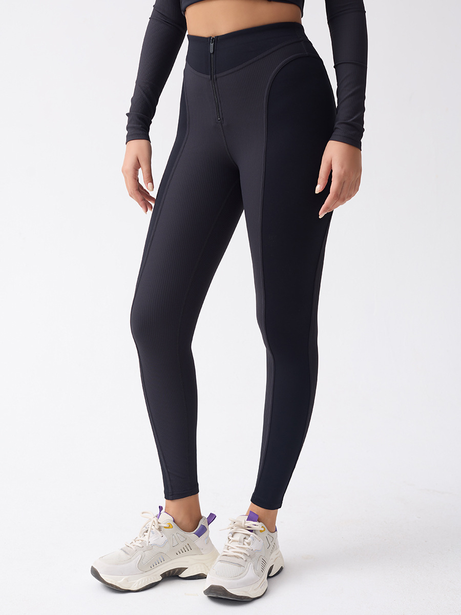 Women's high waist zipper tights fitness sports yoga trousers slim slimming thread pants skiing