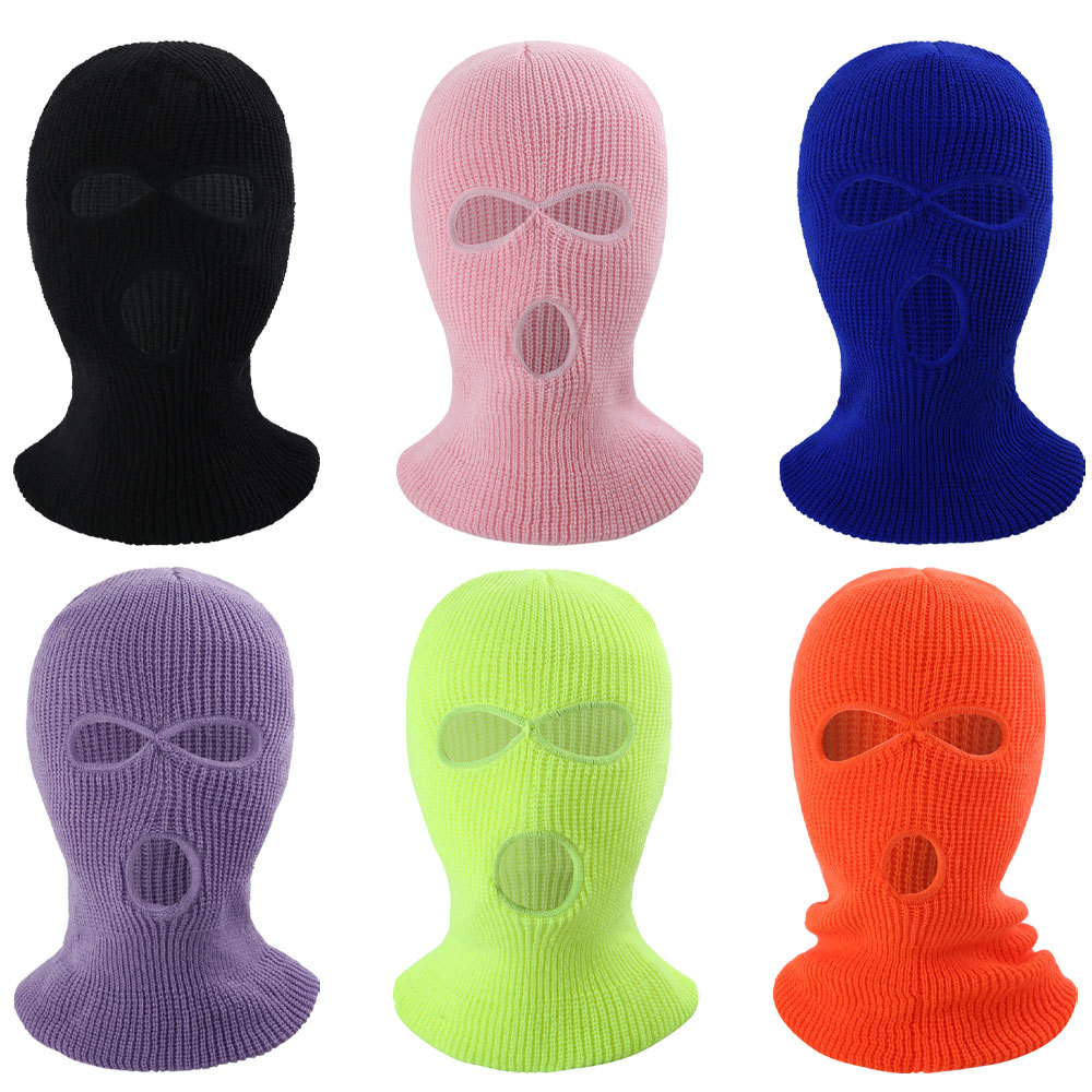 Men's and Women's Masked Hat Neck Protection Hat Autumn and Winter Warm Three-hole Knitted Baotou Hat Riding Windproof Mask Hat