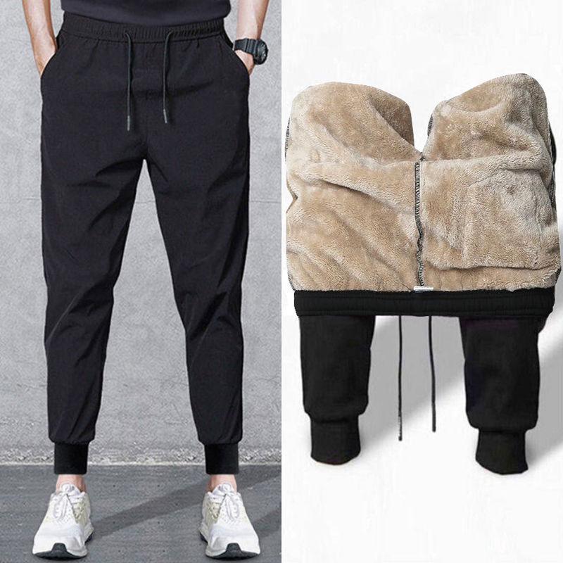 Fleece-lined thick lamb wool sweatpants men's elastic stretch sports pants casual pants men's pants winter factory direct sales