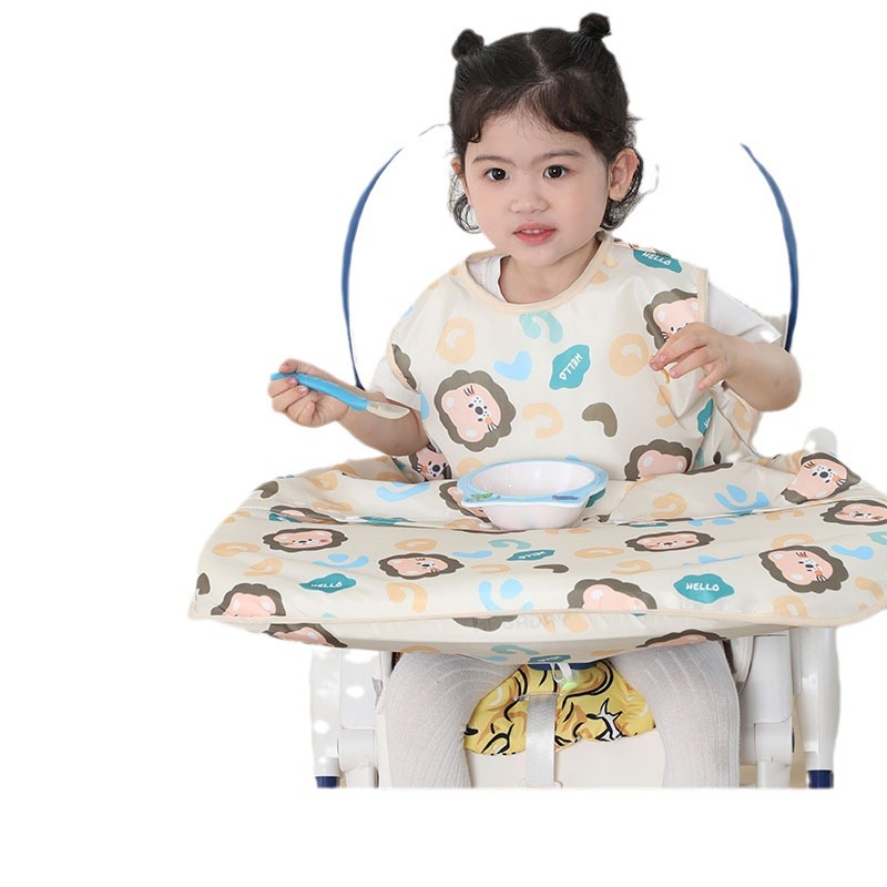 Spring and summer new one-piece dining chair children's overalls eating bib waterproof anti-dirty baby independent eating artifact