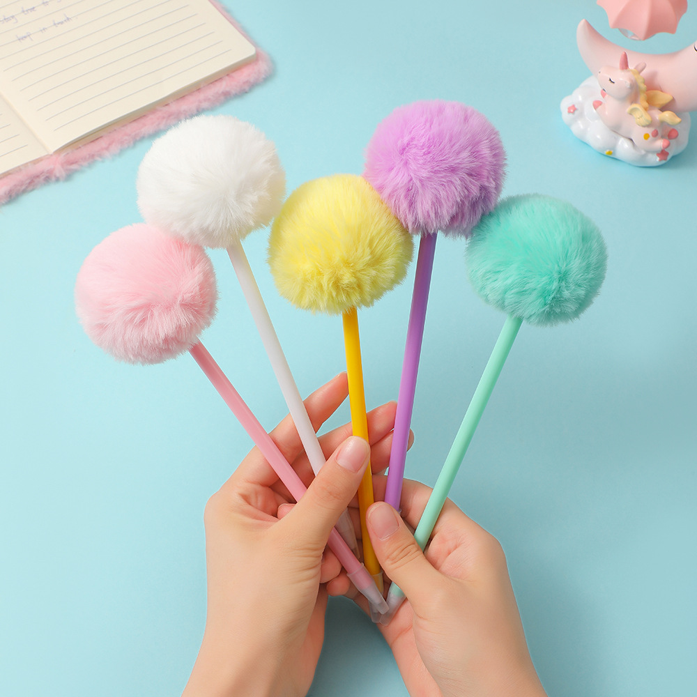High-looking plush ball gel pen cute girl diy Journal production writing pen student gift pen for school season