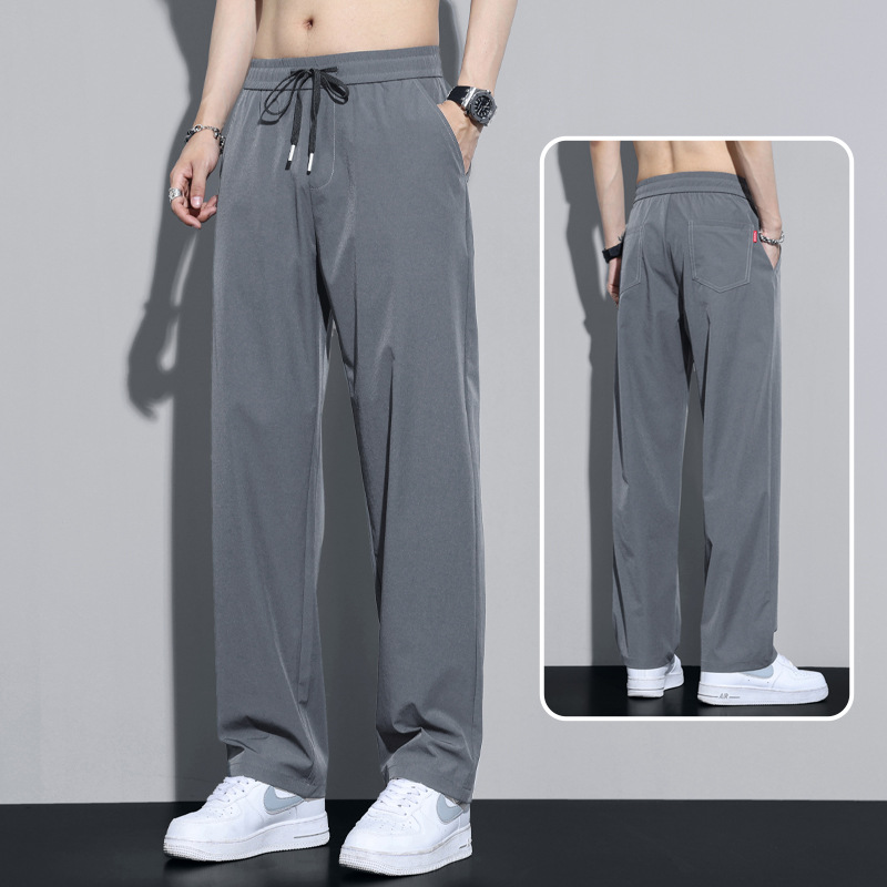 Pants Men's Summer Thin Ice Silk Quick-drying Casual Trousers Men's High Street Loose Straight Draping Sports Pants for Men