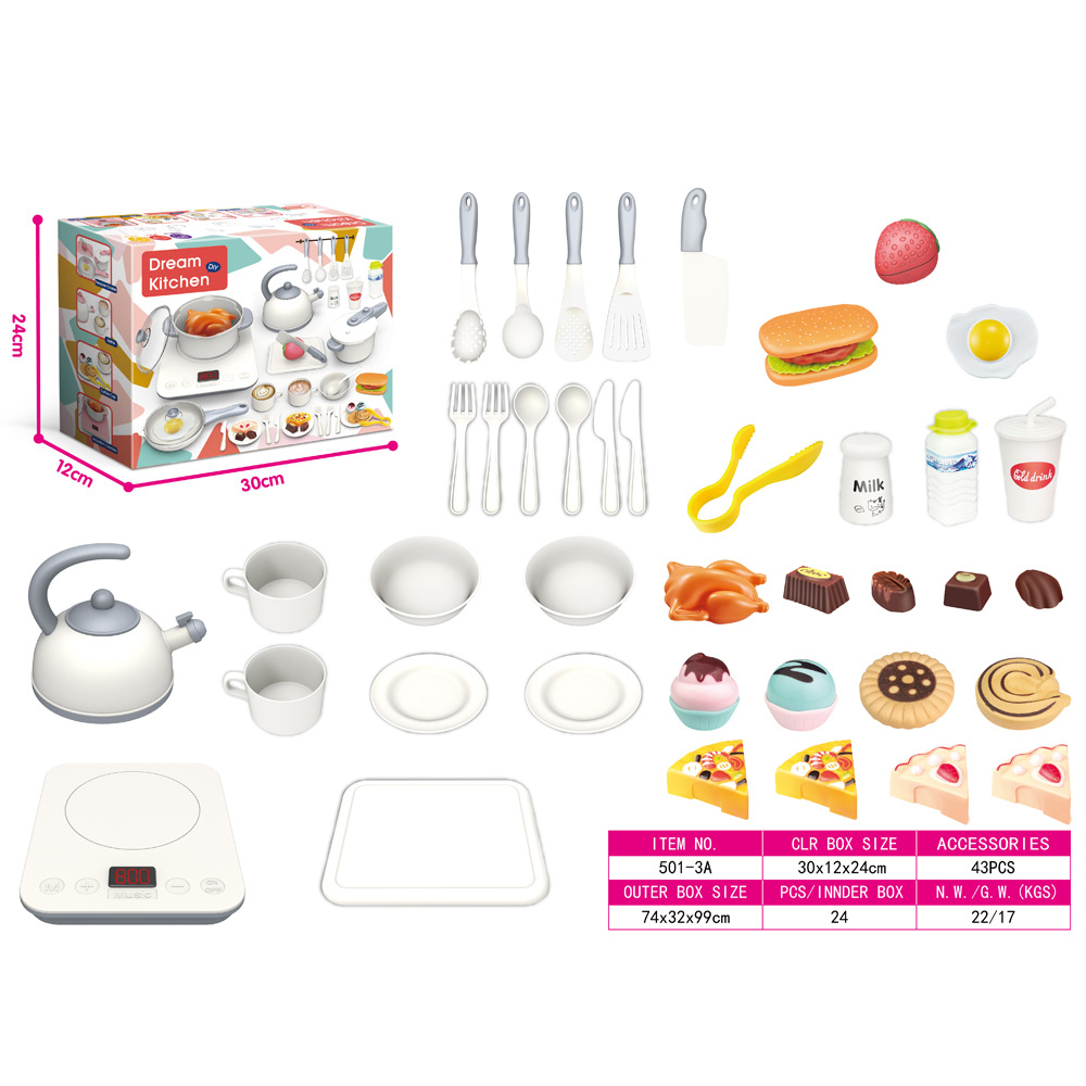 Cross-border children play house simulation touch kitchen tableware sound and light music fruit cake cutting toy suit