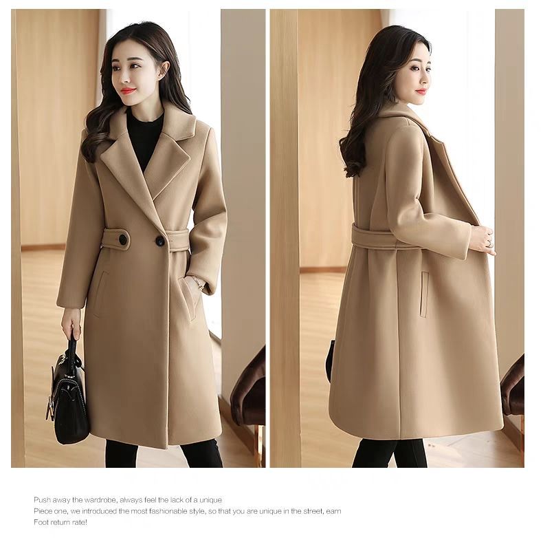 Giacca da abito in lana in stile coreano da donna di media lunghezza 2023 Nuovo cappotto di lana snellente aderente da donna autunno e inverno_voghion.com
