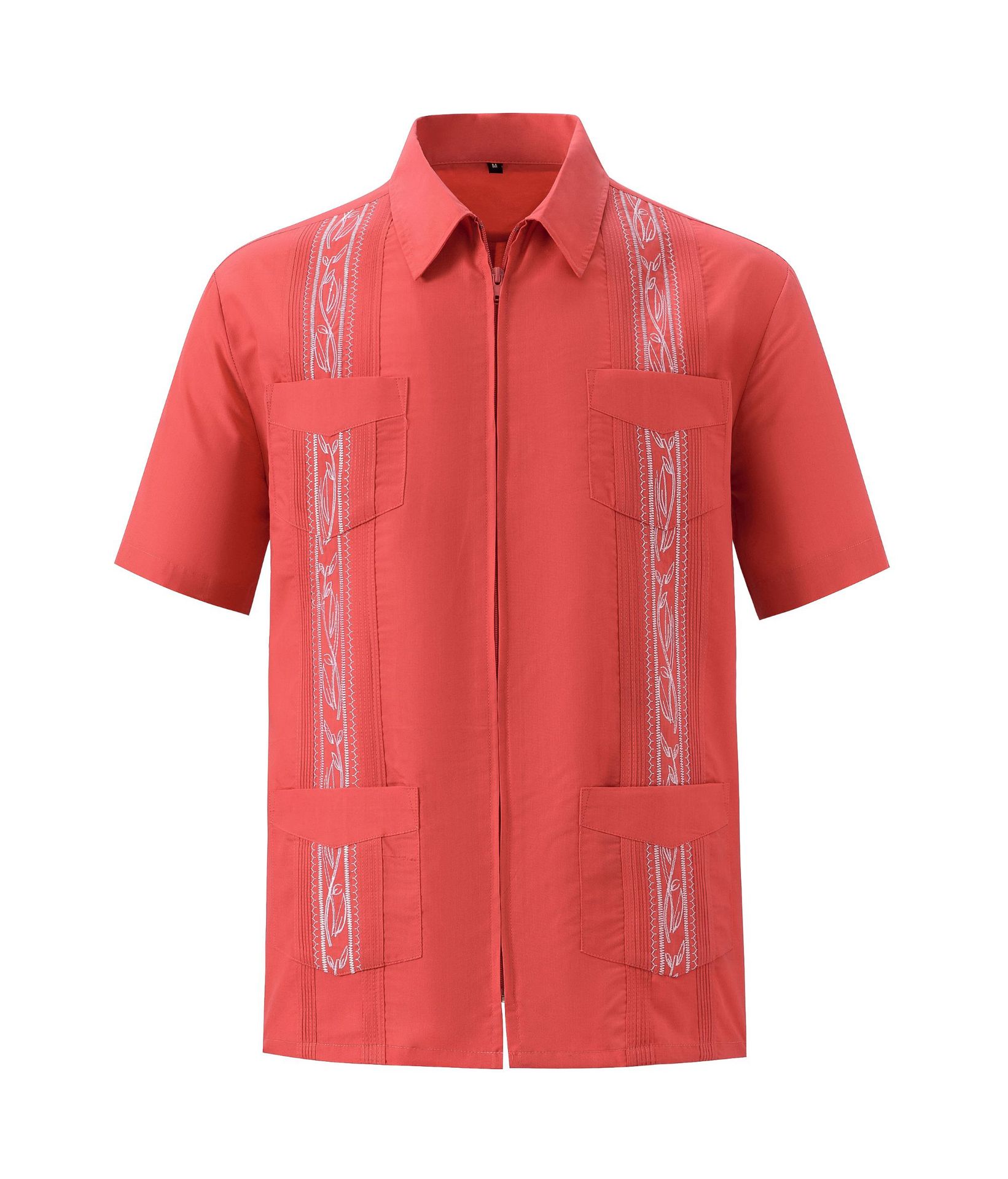 European and American four-pocket zipper shirt men's guayabella shirt men's short-sleeved pull-up shirt