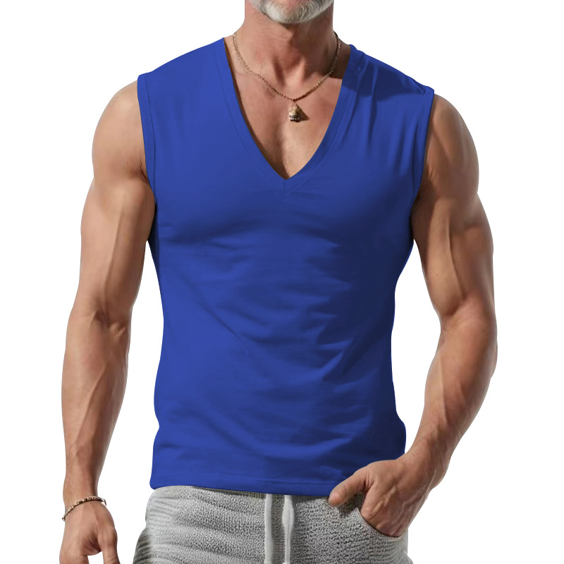 24 Cross-border e-commerce foreign trade summer new solid color men's loose vest V-neck men's vest simple style leisure
