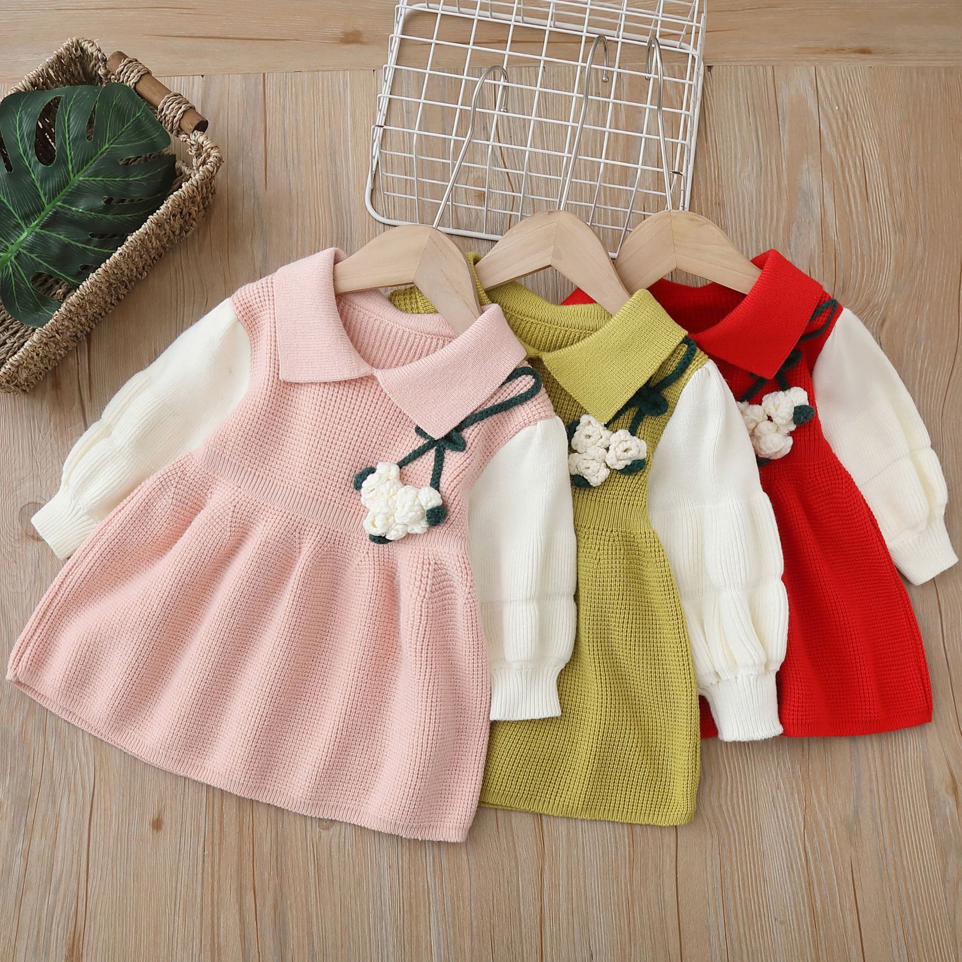 Girls' Sweater Dress 2023 New Year's Sweet Handmade Knitted dress Baby Girl 3 Skirt 4