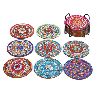 Cat and dog Diamond painting coaster sunflower style with stand drawing DIY coconut tree Ocean Butterfly fruit coaster