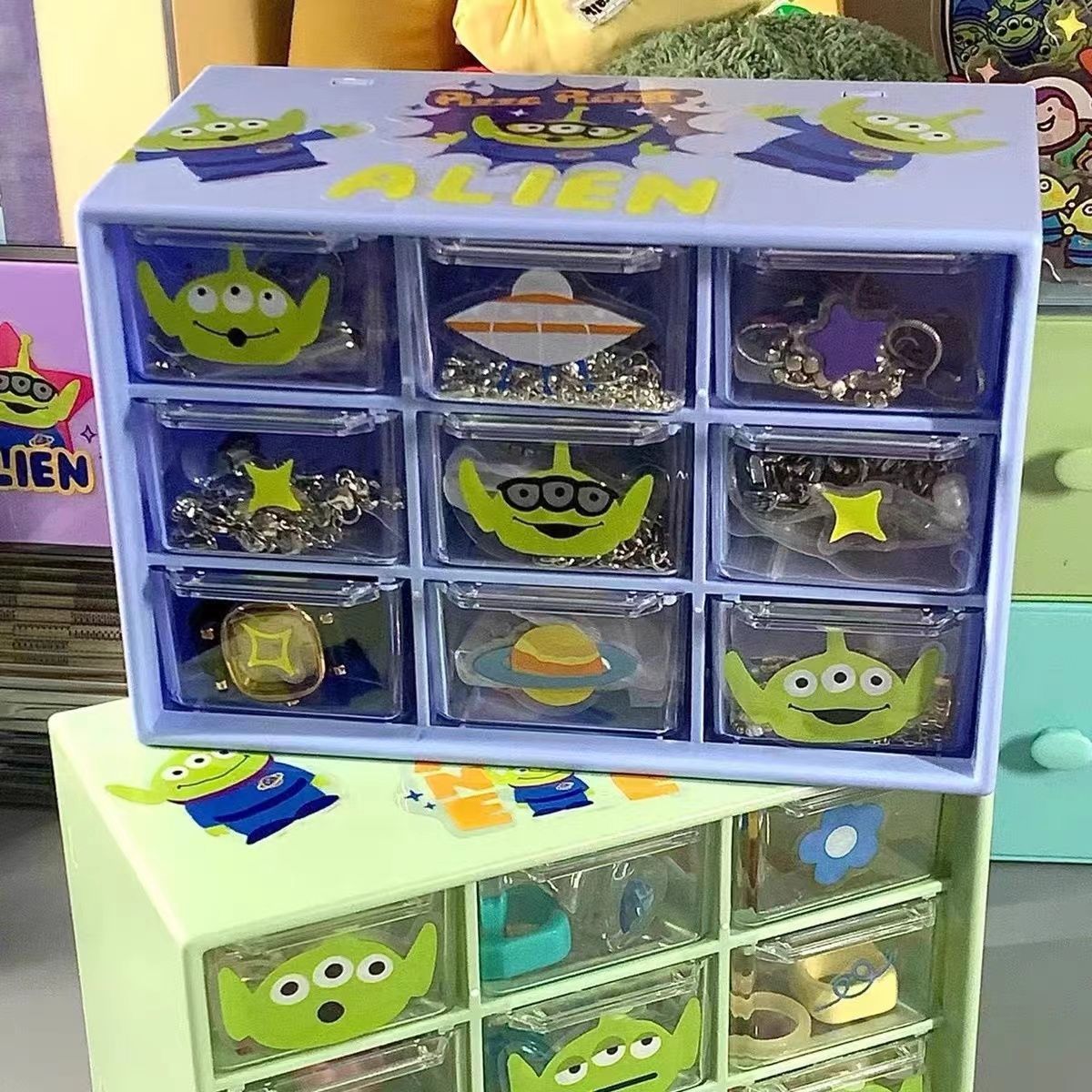 Jiugongge Desktop Drawer-type Storage Box Transparent Dormitory Bedroom Living Room High-value Cosmetic Storage and Organizer Box