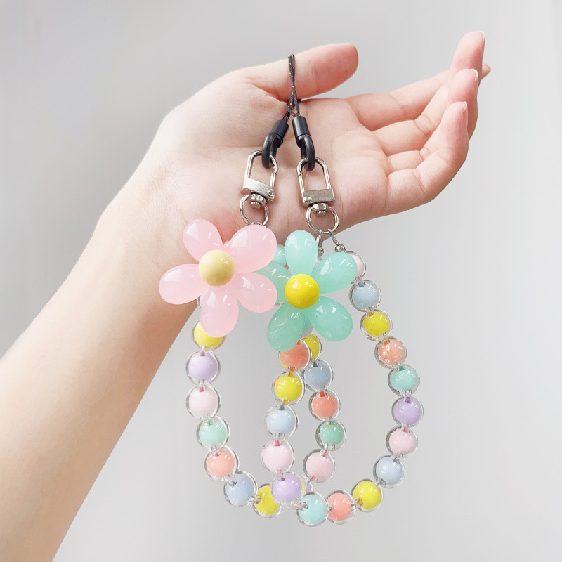 New Ins Style Handmade Beaded Macaron Beads in Beads Flower Mobile Phone Lanyard Keychain Wrist Rope Trendy Style