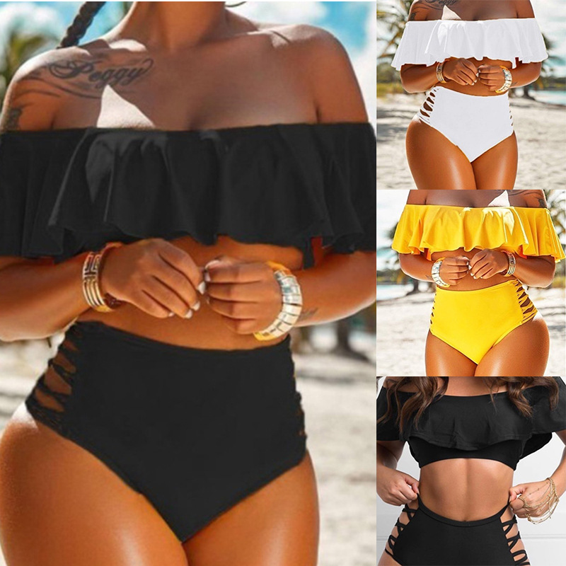 2023 Cross-border European and American Summer New Split Swimsuit Shoulder Ruffled Split Beach Bikini