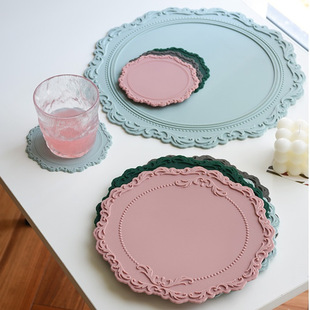 Nordic Style Silicone Placemat European Style ins Coaster Household Internet Celebrity Embossed Lace Decorative Heat Insulation Mat Table Mat Pot Mat