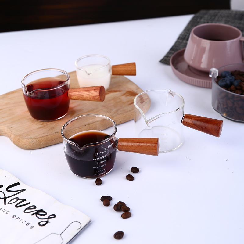 Household Italian wooden handle glass small Milk Cup outdoor mini creative scale Milk Cup western restaurant small sauce bucket seasoning Cup
