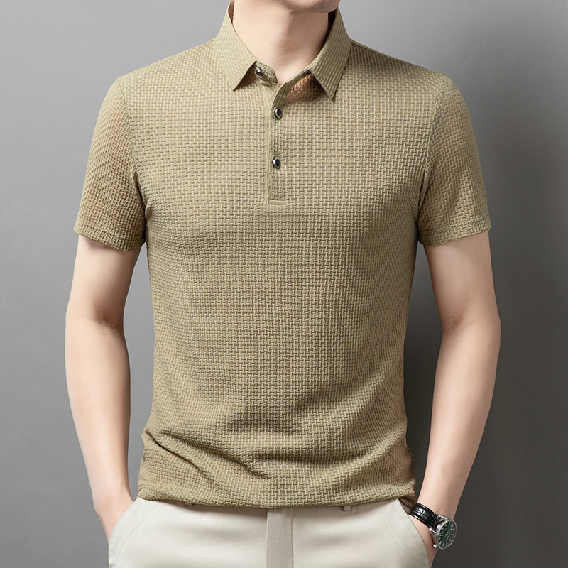 Ice Silk Men's Polo Shirt 2024 Summer Casual Men's Jacquard T-Shirt Men's Lar Non-ironing New Short-sleeved T-shirt